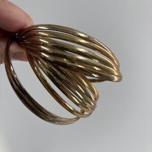 Stacking Thin Brass Bangle Bracelet Set of 12 Vintage Gold Tone Connected